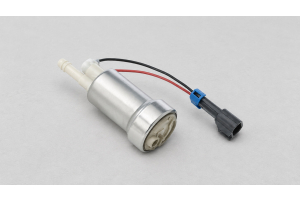 Walbro F90000285 in-tank fuel pump with wiring pigtail on a neutral grey surface.