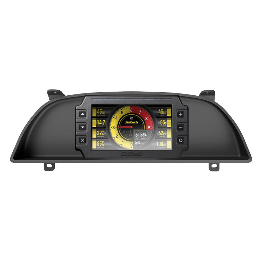 Mako Motorsport Nissan Skyline R32 cluster mount with Haltech iC-7 display shown